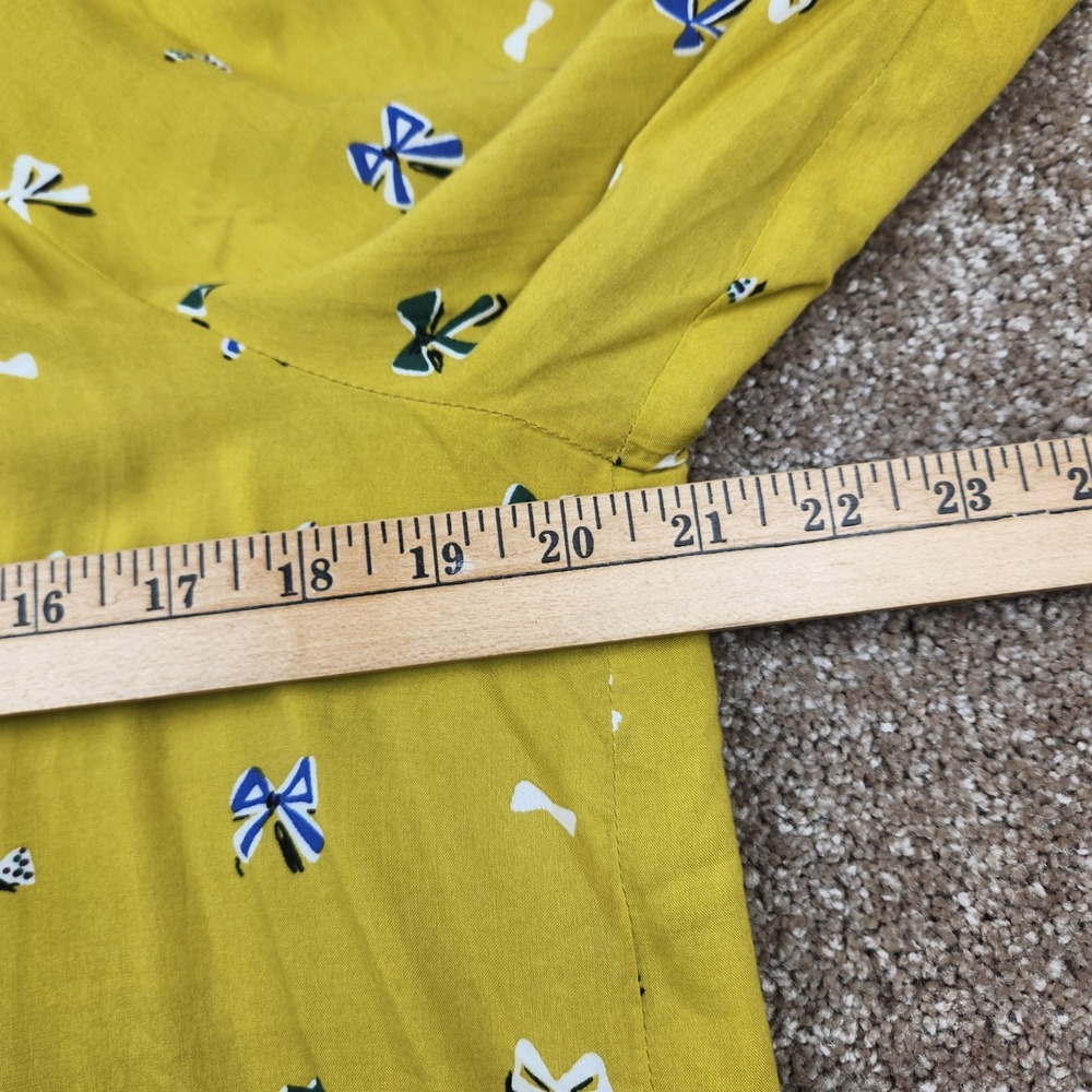 Conversations by Anthropologie Mustard Yellow Bow Print Blouse Size 8 Limited Ed - Picture 4 of 6